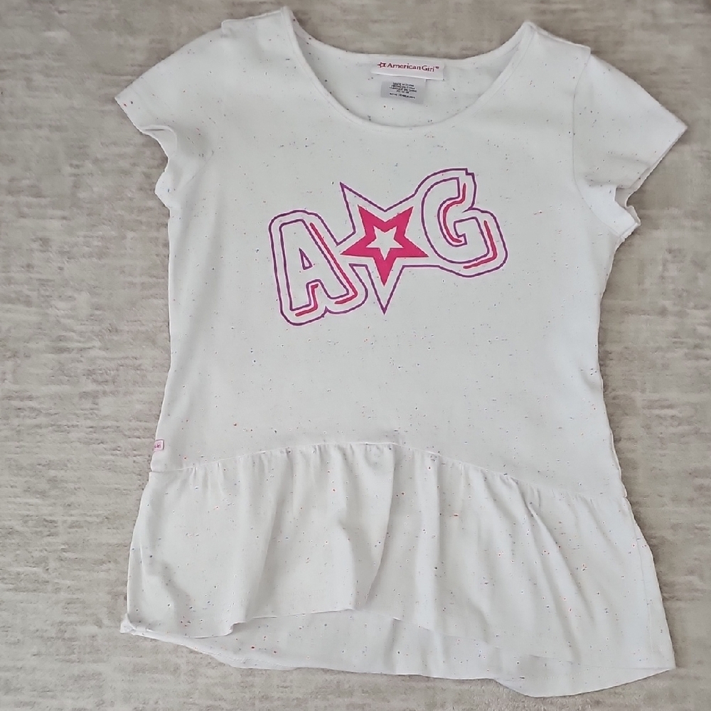 American Girl White Pink Graphic Peplum Tee
